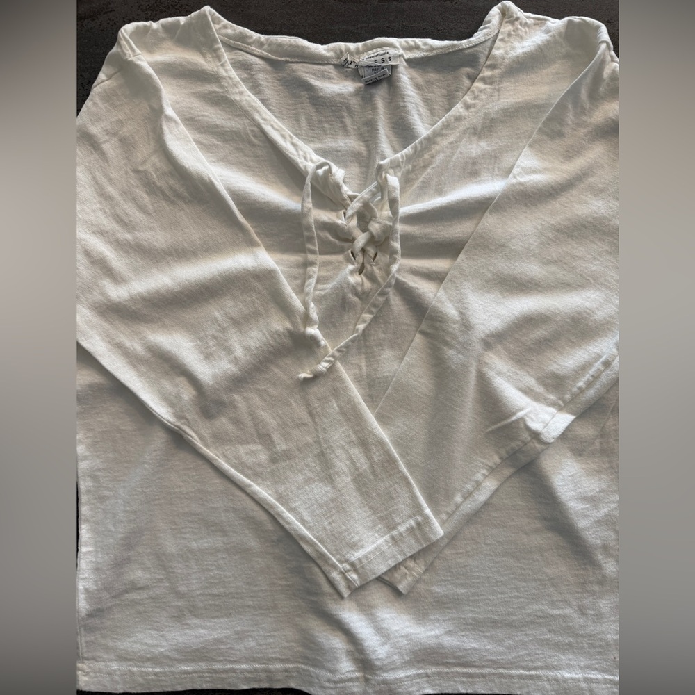 🤍EXPRESS White Cotton Lace Up Neck Tee Top